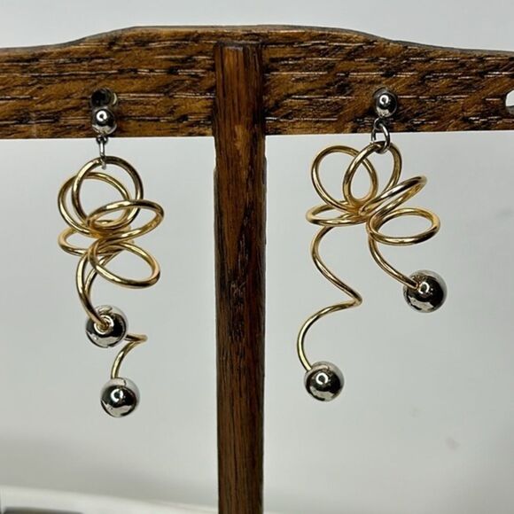 Earrings, Vintage Two-Tone Earrings, Silver and Gold, Starement Earrings - Picture 1 of 6
